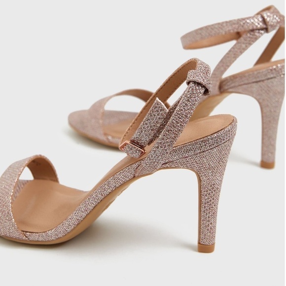 💜🤑 NEW LOOK Rose Gold Glitter Strappy Stiletto Heel Sandals Size 6 - Picture 4 of 10